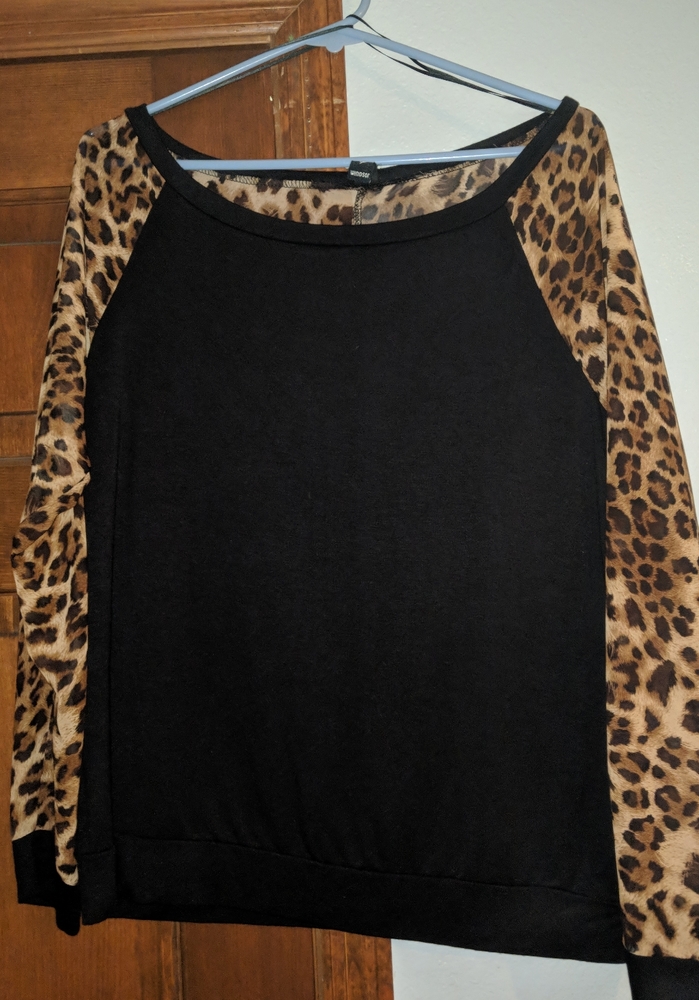 Windsor leopard print sheer sleeve top - medium - black & brown - Y2K going out
